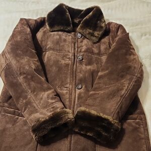 Dennis Basso Genuine Suede Brown Faux Fur Lined Jacket